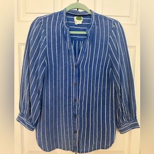 Anthropologie Blue & White Striped Button Down Shirt, Size 4.